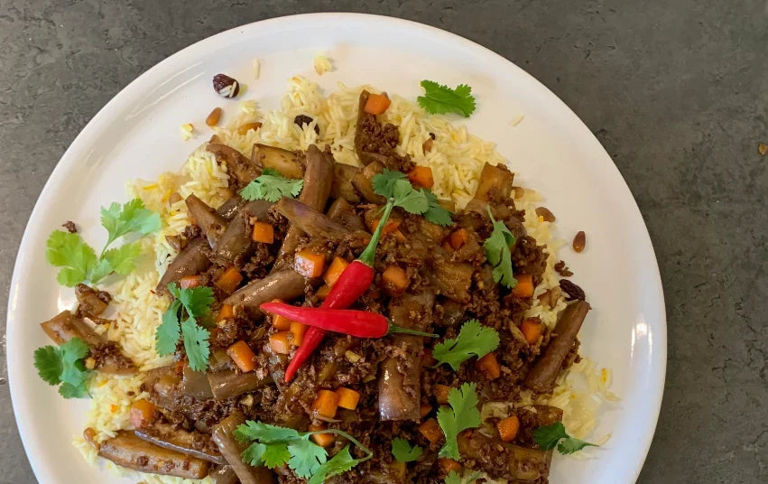 Chinesische Auberginen mit Veggie Hack