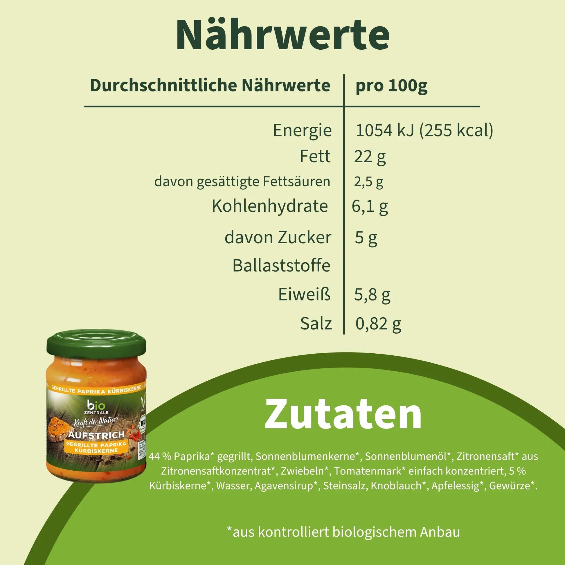 biozentrale Aufstrich gegrillte Paprika Kürbiskerne