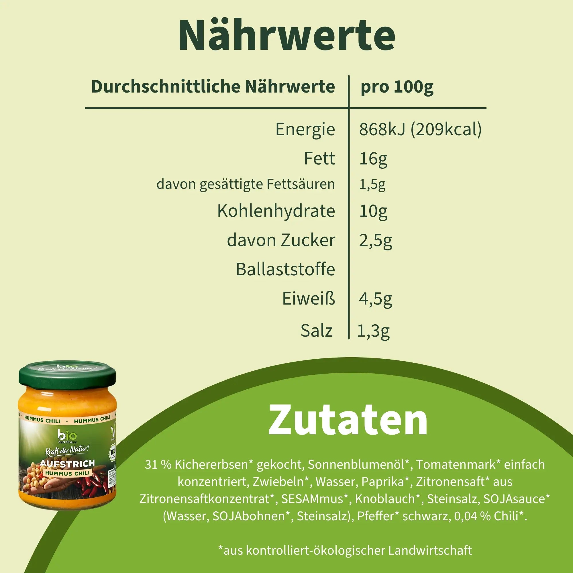 biozentrale Aufstrich Hummus Chili