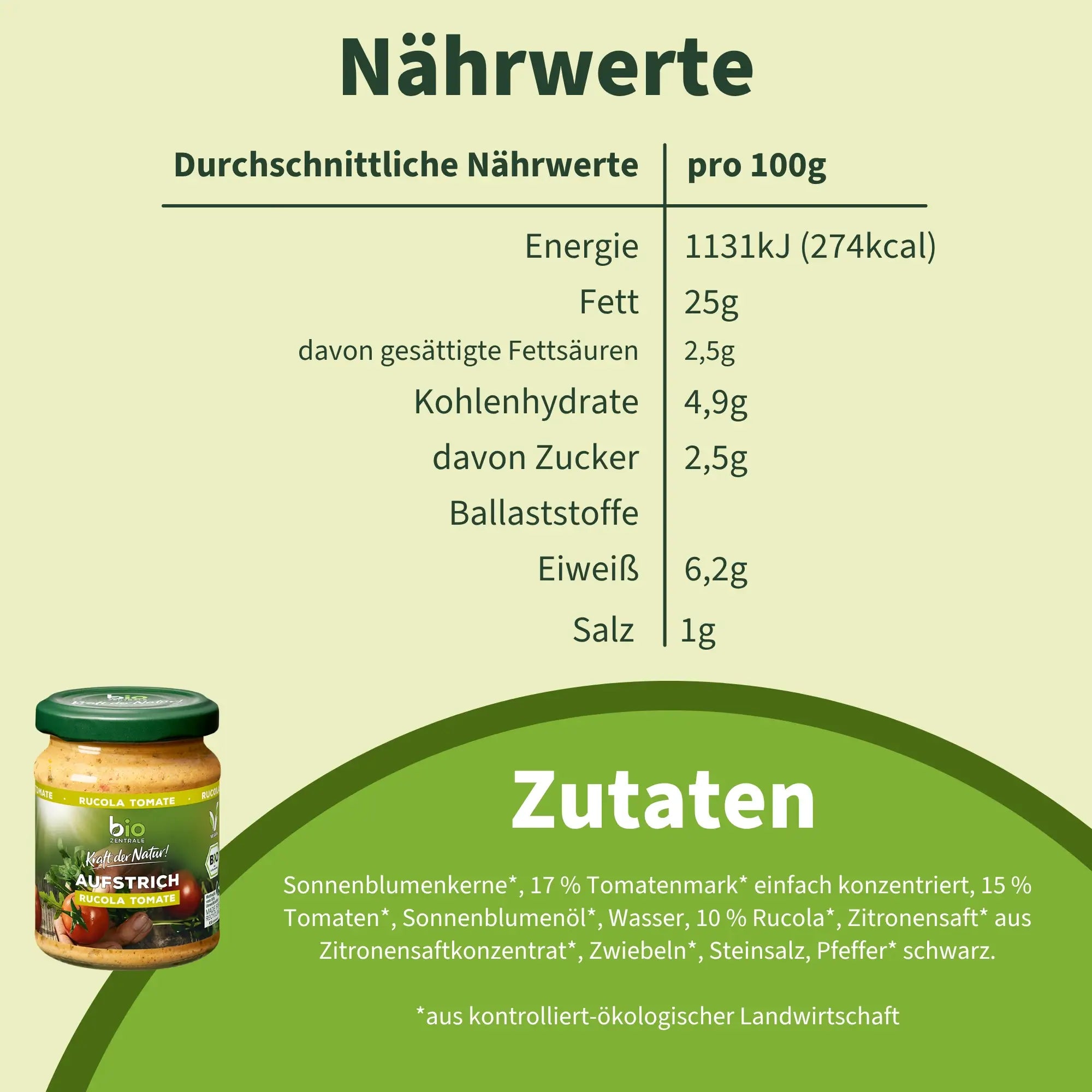 biozentrale Aufstrich Rucola Tomate