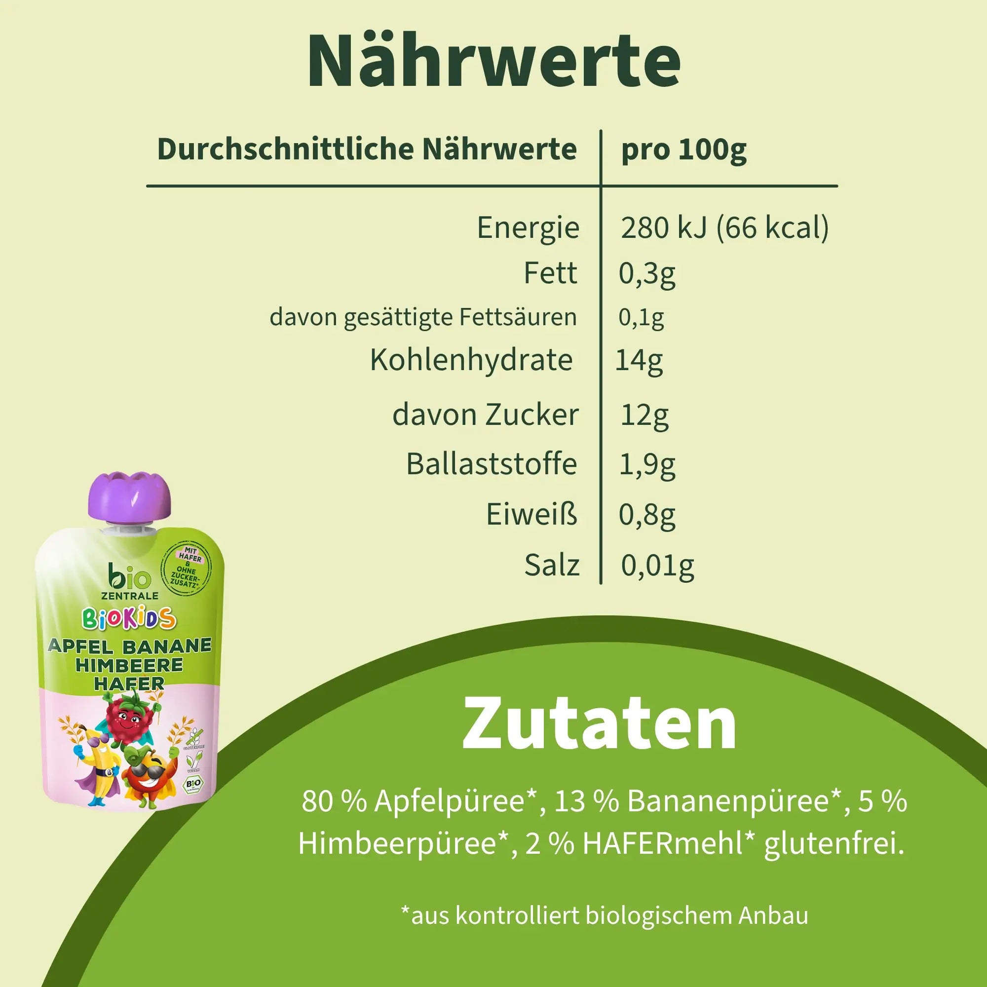 biozentrale BioKids Quetschie Apfel-Banane-Himbeere-Hafer
