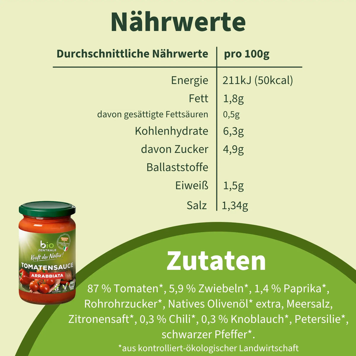 biozentrale Tomatensauce Arrabbiata