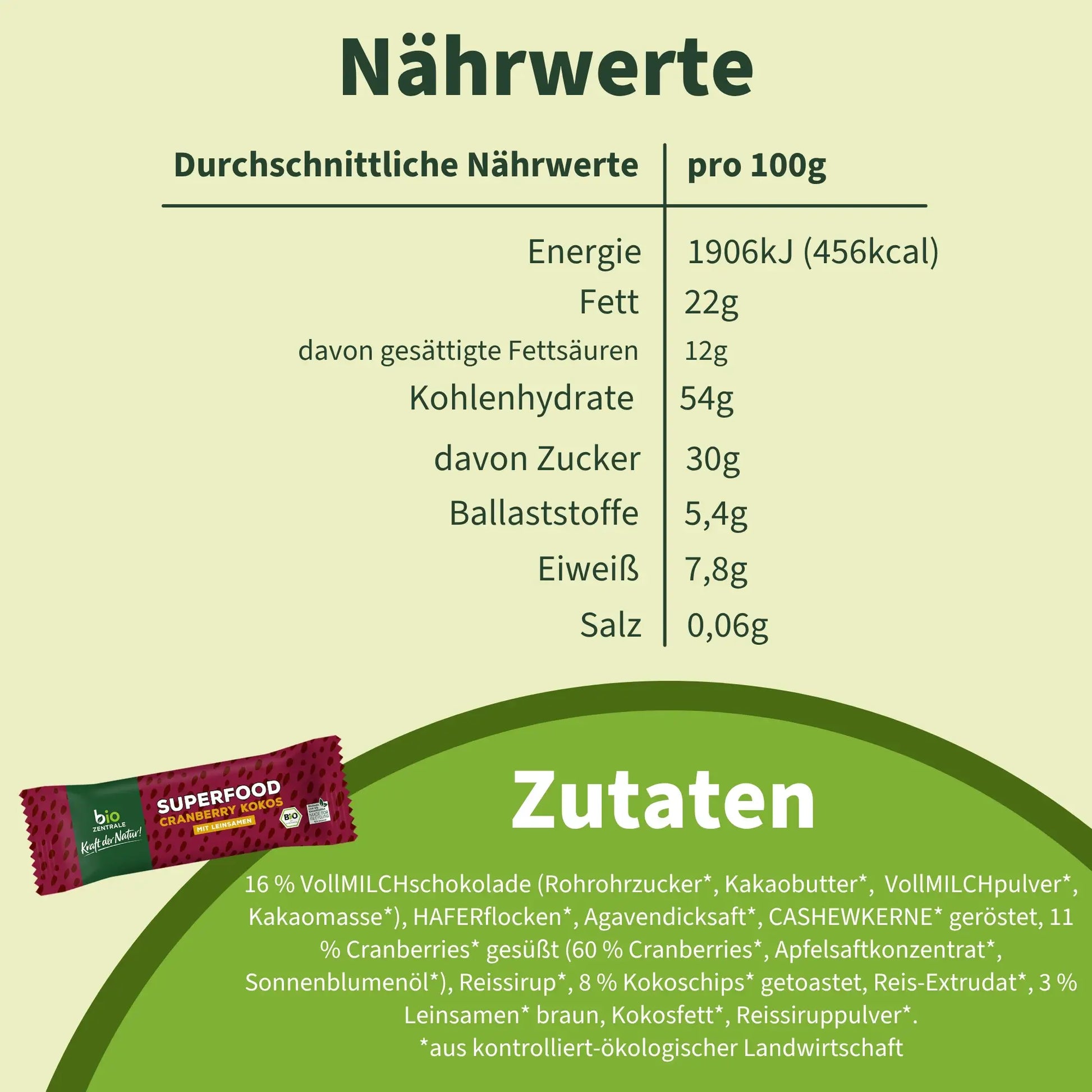 biozentrale Riegel Superfood Cranberry Kokos