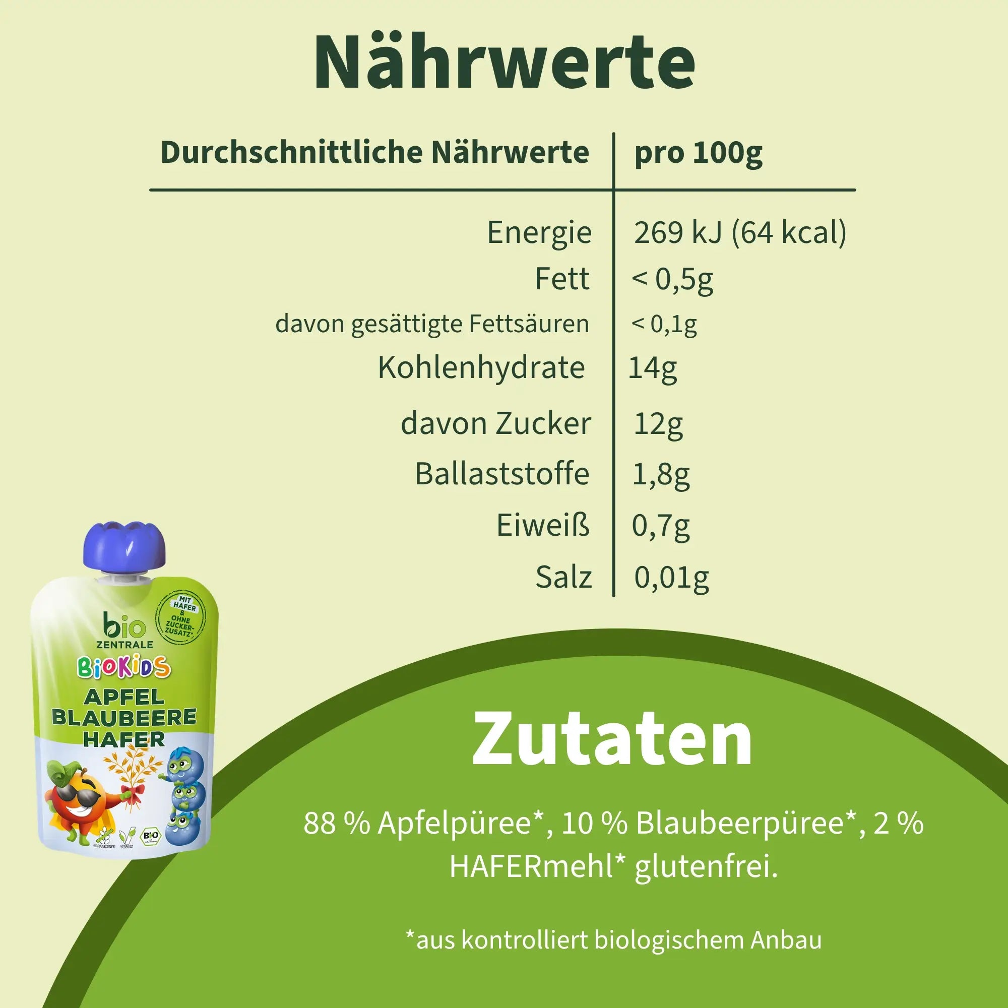 biozentrale BioKids Quetschie Apfel-Blaubeere-Hafer
