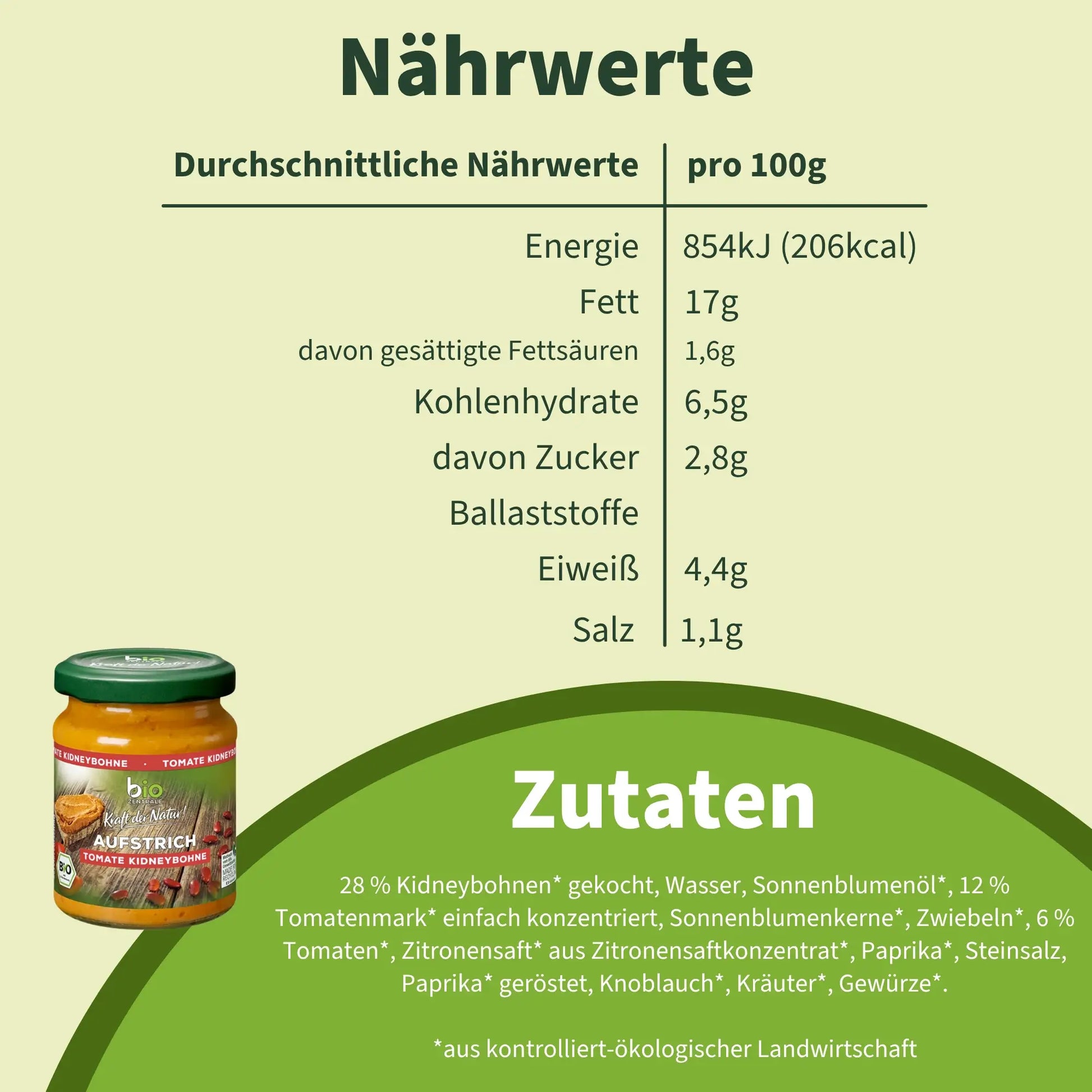 biozentrale Aufstrich Tomate Kidneybohne