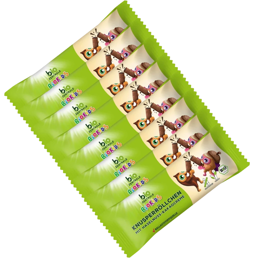 biozentrale BioKids Knusperröllchen Haselnuss-Kakao 8 x 75g