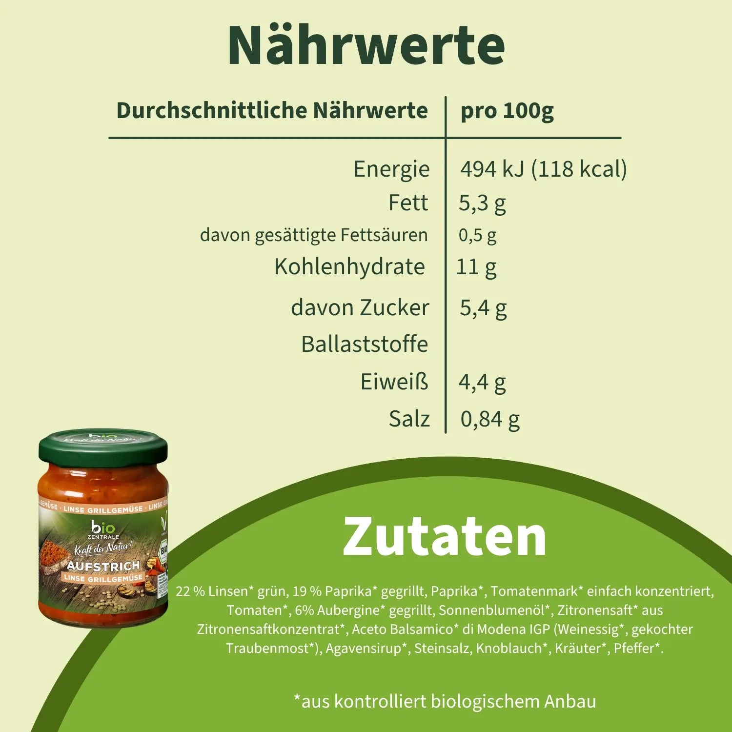 biozentrale Aufstrich Linse Grillgemüse